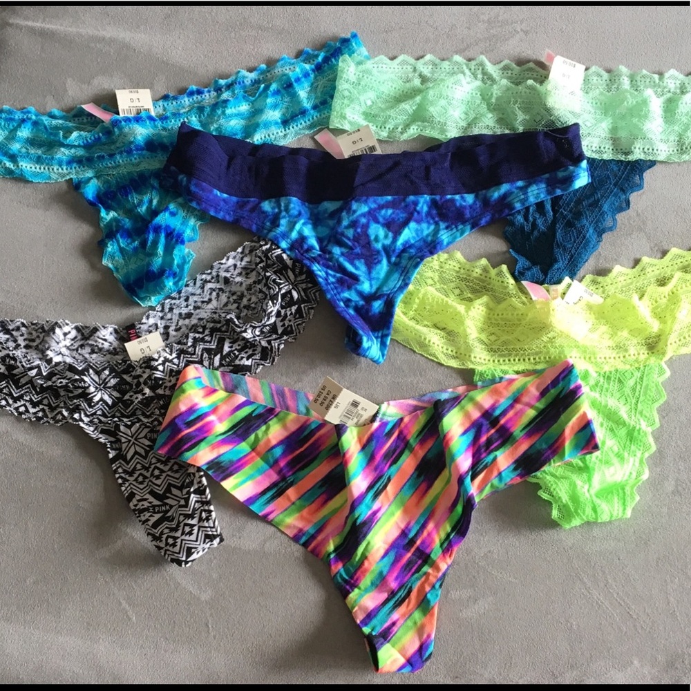 6 Victoria Secret Pink Thongs Size L